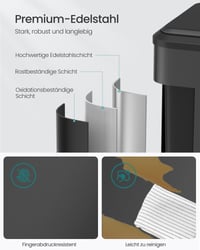 SONGMICS Odpadkový kôš na triedený odpad, 2 x 30 l, dvojkomorový oceálový pedálový kôš s vnútornými nádobami, tiché zatváranie, čierny 5