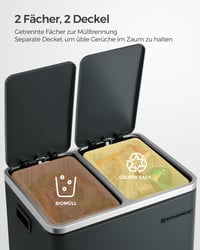Odpadkový kôš SONGMICS s pedálom, 2 x 15 litrov, 2 priehradky na triedený odpad, veko s tichým zatváraním, 15 vreciek v balení, sivozelený 4