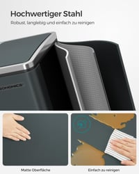 Odpadkový kôš SONGMICS s pedálom, 2 x 15 litrov, 2 priehradky na triedený odpad, veko s tichým zatváraním, 15 vreciek v balení, sivozelený 3