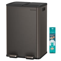 Coș de gunoi cu pedală pentru bucătărie SONGMICS, 2 x 30 L, 2 compartimente, oțel inoxidabil, cu găleți interioare, capac cu închidere lentă, gri ardezie 1