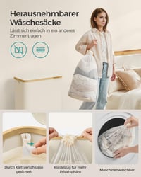 SONGMICS LCB513W01 Košara za rublje s poklopcem, 2 pretinca, 130 L, uklonjiva periva vreća, Oxford tkanina, ručke od bambusa, sklopiva, 5 5