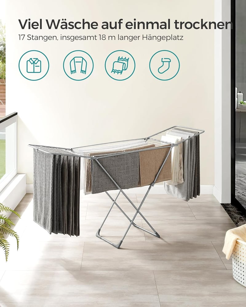 SONGMICS LLR540G01 összecsukható ruhaszárító, szürke, beltéri és kültéri használatra - Grey