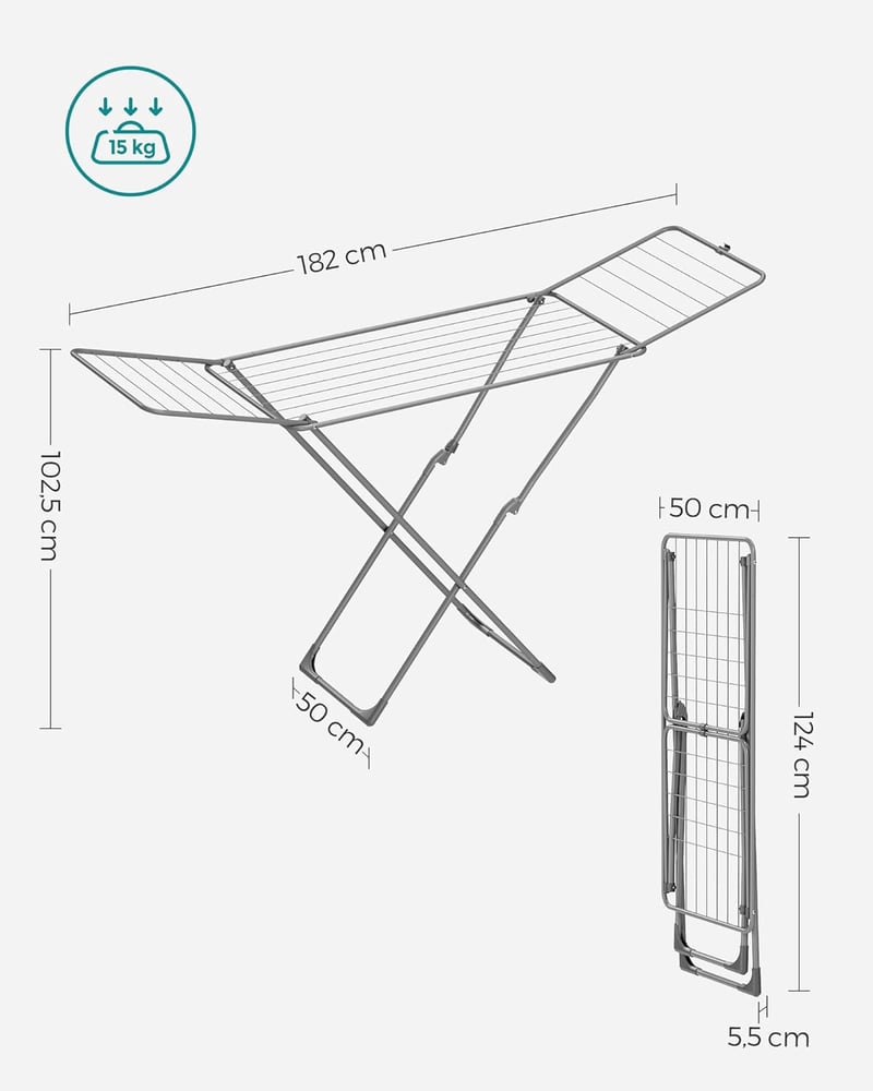 SONGMICS LLR540G01 összecsukható ruhaszárító, szürke, beltéri és kültéri használatra - Grey