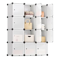 SONGMICS LPC342W01 Organizator de pantofi cu 12 compartimente, modular, cu uși, dulap, 93 x 31 x 123 cm, alb 1