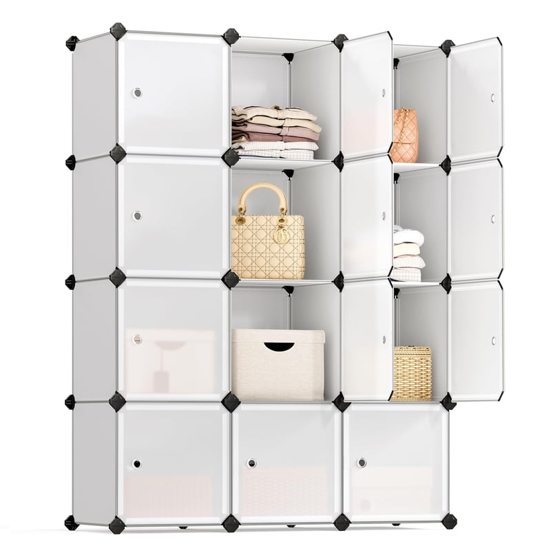 SONGMICS LPC342W01 Organizator de pantofi cu 12 compartimente, modular, cu uși, dulap, 93 x 31 x 123 cm, alb
