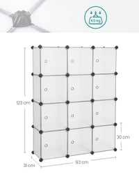 SONGMICS LPC342W01 Organizator de pantofi cu 12 compartimente, modular, cu uși, dulap, 93 x 31 x 123 cm, alb 3