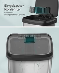 SONGMICS LTB530E50 pedálový kovový odpadkový kôš s vekom, 50 litrov, vysoký a úzky dizajn, strieborno-čierny 7