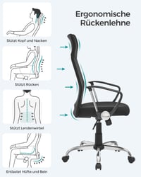 SONGMICS Ergonomikus Forgószék Irodai Szék Párnázott Ülőfelülettel Szövet Borítással Állítható Dönthető Fekete 4