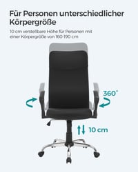 SONGMICS Ergonomikus Forgószék Irodai Szék Párnázott Ülőfelülettel Szövet Borítással Állítható Dönthető Fekete 7