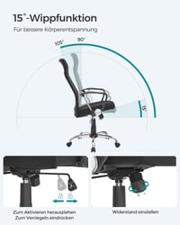 SONGMICS Ergonomikus Forgószék Irodai Szék Párnázott Ülőfelülettel Szövet Borítással Állítható Dönthető Fekete 5