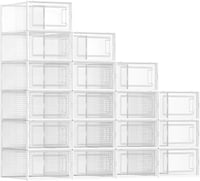 SONGMICS összecsukható cipőtartó doboz műanyag szerveződoboz rakható - 18er Set für Schuhe bis Größe 44, Transparent and White 1