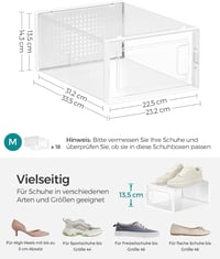 SONGMICS összecsukható cipőtartó doboz műanyag szerveződoboz rakható - 18er Set für Schuhe bis Größe 44, Transparent and White 6