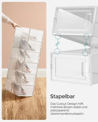 SONGMICS összecsukható cipőtartó doboz műanyag szerveződoboz rakható - 18er Set für Schuhe bis Größe 44, Transparent and White 4