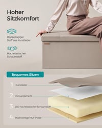 SONGMICS Összecsukható pad és tárolóláda, 110 x 38 x 38 cm, 300 kg teherbírás, karamell barna, nappali és hálószoba 5