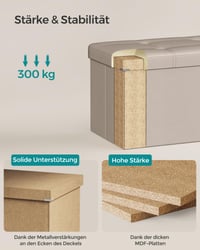 SONGMICS Összecsukható pad és tárolóláda, 110 x 38 x 38 cm, 300 kg teherbírás, karamell barna, nappali és hálószoba 4