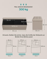 SONGMICS Összecsukható pad és tárolóláda, 110 x 38 x 38 cm, 300 kg teherbírás, karamell barna, nappali és hálószoba 3