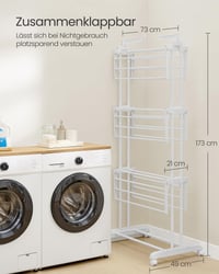 SONGMICS Skladací sušiak na bielizeň s kolieskami, 4-poschodový, s vyklápacími krídlami, 63,5 x 128 x 173 cm, biely LLR701W03 7