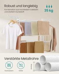 SONGMICS Skladací sušiak na bielizeň s kolieskami, 4-poschodový, s vyklápacími krídlami, 63,5 x 128 x 173 cm, biely LLR701W03 4