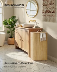 SONGMICS Összecsukható Szennyestartó Fedéllel, 60 L, Bambusz, 40x22x70 cm, Természetes Színű 2