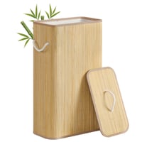 SONGMICS Összecsukható Szennyestartó Fedéllel, 60 L, Bambusz, 40x22x70 cm, Természetes Színű 1