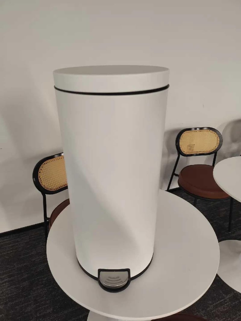 SONGMICS Odpadkový kôš s pedálom, 20 l, okrúhly, oceľový, biely, vyberateľné plastové vedro, kovový pedál, pomalé zatváranie — mierne preliačený (stav: pozri 2. obrázok)