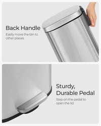 SONGMICS Pedálos Szemetes 30L, Rozsdamentes Acél Konyhai Hulladékgyűjtő Puha Záródású Fedéllel és Belső Vödörrel, Ezüst 7