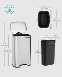 SONGMICS Pedálos Szemetes 30L, Rozsdamentes Acél Konyhai Hulladékgyűjtő Puha Záródású Fedéllel és Belső Vödörrel, Ezüst 6