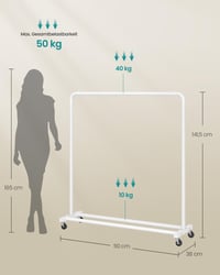 SONGMICS Ruhásállvány Görgőkkel, Mozgatható Ruhaállvány, 50 kg Teherbírás, Gurulós Ruhaszárító Állvány 5