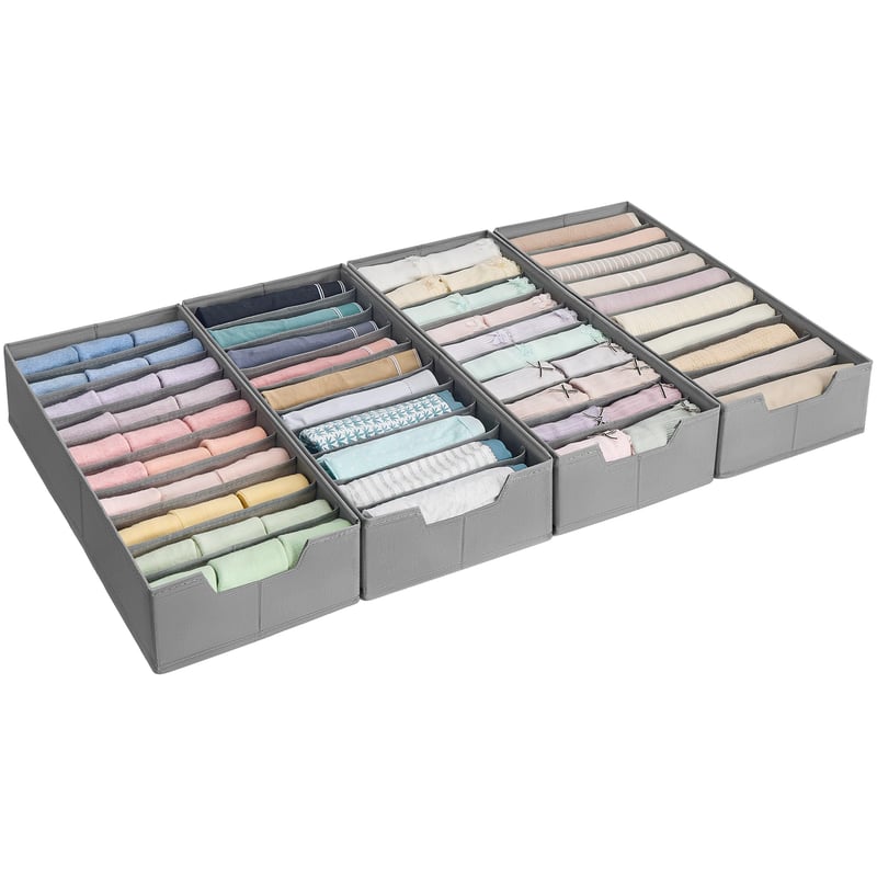 SONGMICS RUS015G01 Organizér na spodnú bielizeň, 4 ks, organizér do zásuvky pre skrine IKEA PAX, s priehradkami, skladací, 50x22x10 cm, na ponožky, holubia sivá