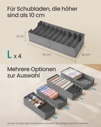 SONGMICS RUS015G01 Organizér na spodnú bielizeň, 4 ks, organizér do zásuvky pre skrine IKEA PAX, s priehradkami, skladací, 50x22x10 cm, na ponožky, holubia sivá 5