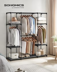 SONGMICS RYG036B02 Nyitott Gardrób 4 Rekesszel 166cm Fekete 2