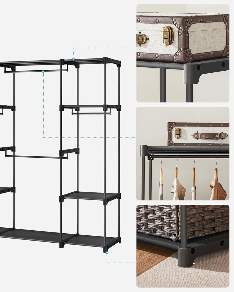 SONGMICS RYG036B02 Nyitott Gardrób 4 Rekesszel 166cm Fekete