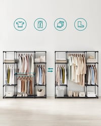 SONGMICS RYG036B02 Nyitott Gardrób 4 Rekesszel 166cm Fekete 3