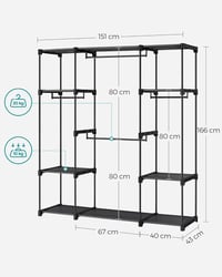 SONGMICS RYG036B02 Nyitott Gardrób 4 Rekesszel 166cm Fekete 5