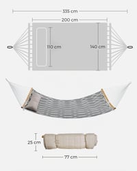SONGMICS Prešívaná hojdacia sieť s odnímateľnou zakrivenou bambusovou tyčou a vankúšom, 200 x 140 cm, nosnosť 225 kg, sivo-béžový kosoštvorcový vzor 2
