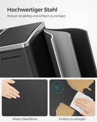 SONGMICS Odpadkový kôš na triedený odpad 3 x 18 l, 3-sekčný pedálový kôš s vnútornými nádobami, nehrdzavejúca oceľ odolná voči odtlačkom prstov, čierna, 54 l 4