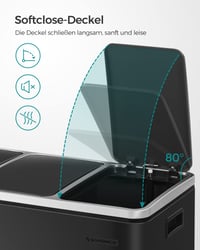 SONGMICS Odpadkový kôš na triedený odpad 3 x 18 l, 3-sekčný pedálový kôš s vnútornými nádobami, nehrdzavejúca oceľ odolná voči odtlačkom prstov, čierna, 54 l 5