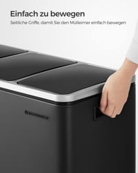 SONGMICS Odpadkový kôš na triedený odpad 3 x 18 l, 3-sekčný pedálový kôš s vnútornými nádobami, nehrdzavejúca oceľ odolná voči odtlačkom prstov, čierna, 54 l 6