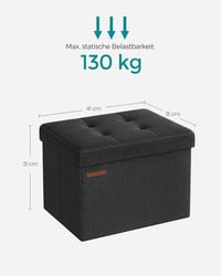 SONGMICS Tárhelyes Ülőke Fekete 31x41cm Összecsukható Puff Tárolódoboz 130kg 2
