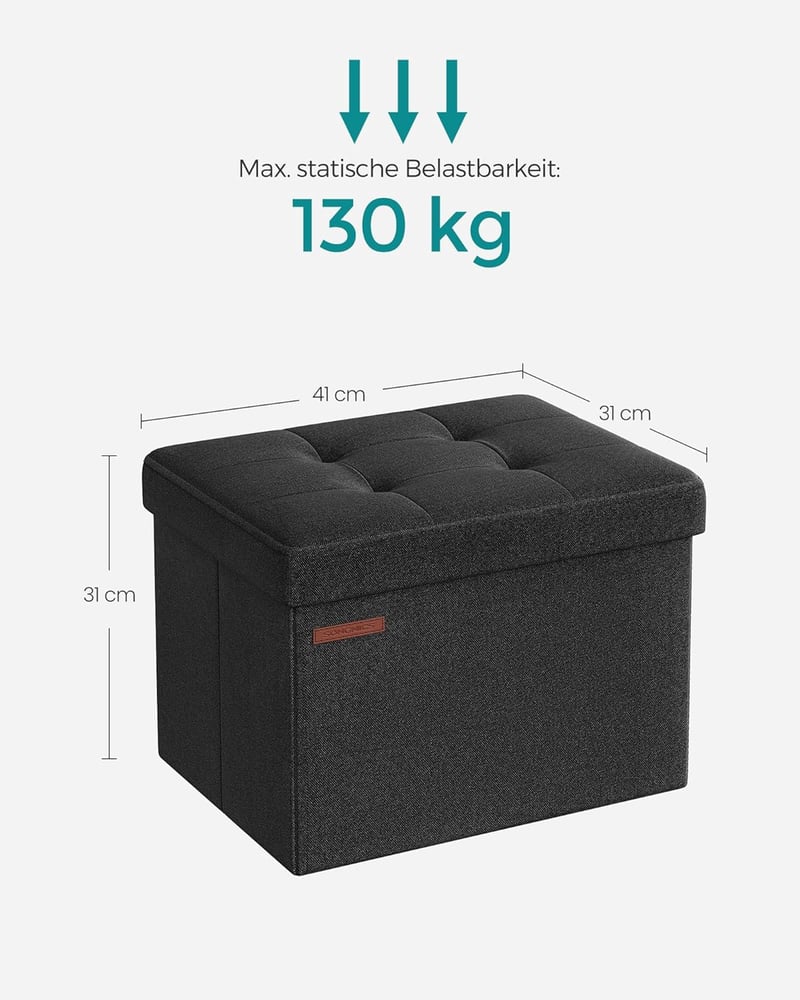 SONGMICS Tárhelyes Ülőke Fekete 31x41cm Összecsukható Puff Tárolódoboz 130kg