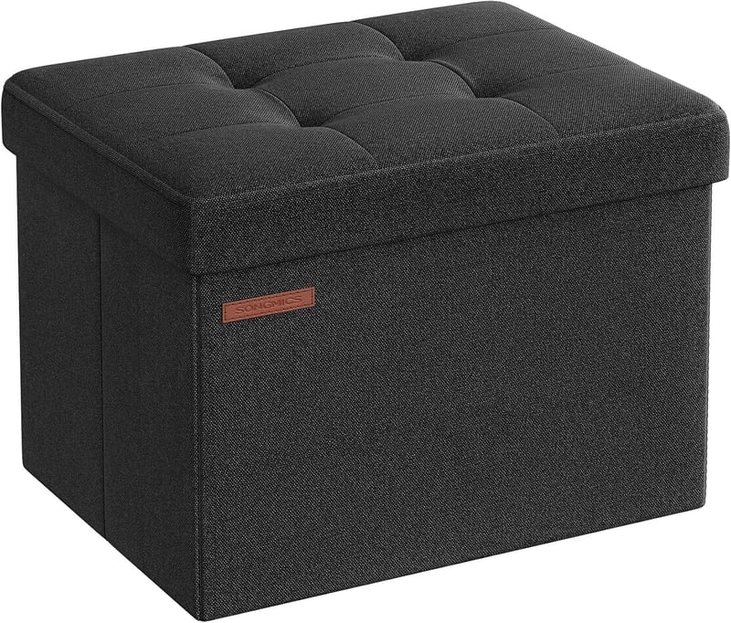 SONGMICS Tárhelyes Ülőke Fekete 31x41cm Összecsukható Puff Tárolódoboz 130kg