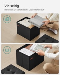 SONGMICS Tárhelyes Ülőke Fekete 31x41cm Összecsukható Puff Tárolódoboz 130kg 5