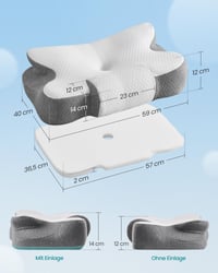 SONGMICS TBP051GZ02 Ergonomski jastuk od memorijske pjene, jastuk za vrat podesiv po visini za spavanje na boku, leđima i trbuhu, 59x40 cm, bijela boja oblaka-golublje siva 7