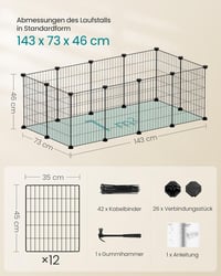 Țarc pentru animale mici SONGMICS, țarc exterior, metal, 143x73x46 cm - negru 7
