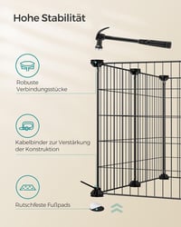 Țarc pentru animale mici SONGMICS, țarc exterior, metal, 143x73x46 cm - negru 6