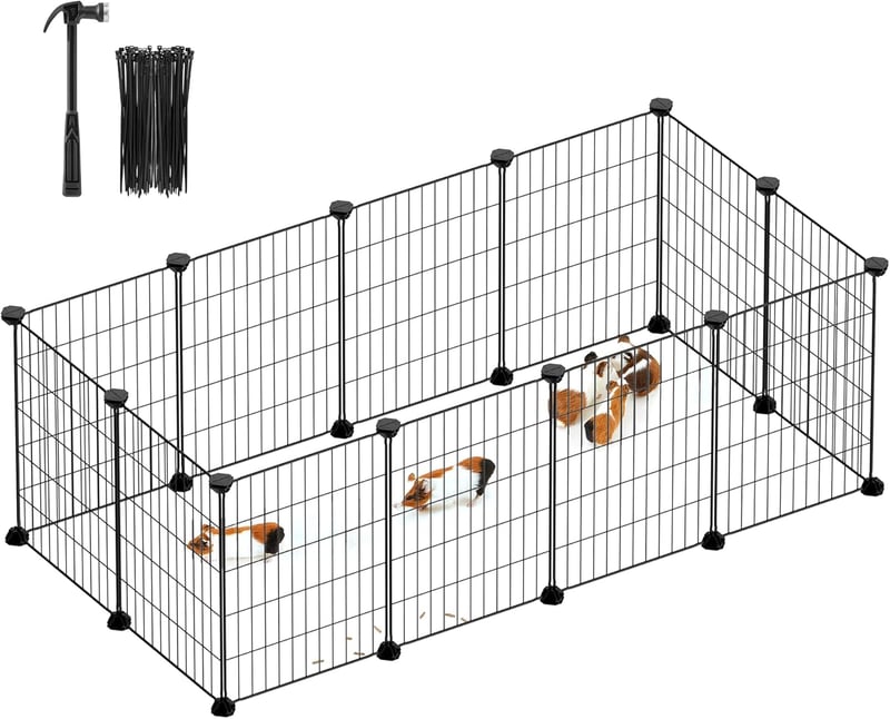 Țarc pentru animale mici SONGMICS, țarc exterior, metal, 143x73x46 cm - negru