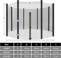 SONGMICS Trampolín Biztonsági Háló 244 cm 6 Rudas és 305-366 cm 8 Rudas 8