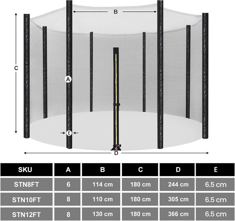 SONGMICS Trampolín Biztonsági Háló 244 cm 6 Rudas és 305-366 cm 8 Rudas