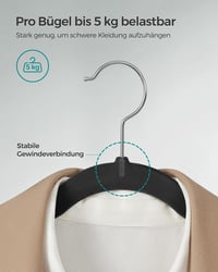 Umerașe SONGMICS din catifea, 50 bucăți, antiderapante, negru intens, cu decupaje pentru umeri și bară pentru pantaloni, cârlig rotativ la 360 de grade, grosime 0,6 cm, lățime 43 cm, CRF029B 6