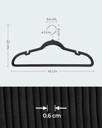 Umerașe SONGMICS din catifea, 50 bucăți, antiderapante, negru intens, cu decupaje pentru umeri și bară pentru pantaloni, cârlig rotativ la 360 de grade, grosime 0,6 cm, lățime 43 cm, CRF029B 5